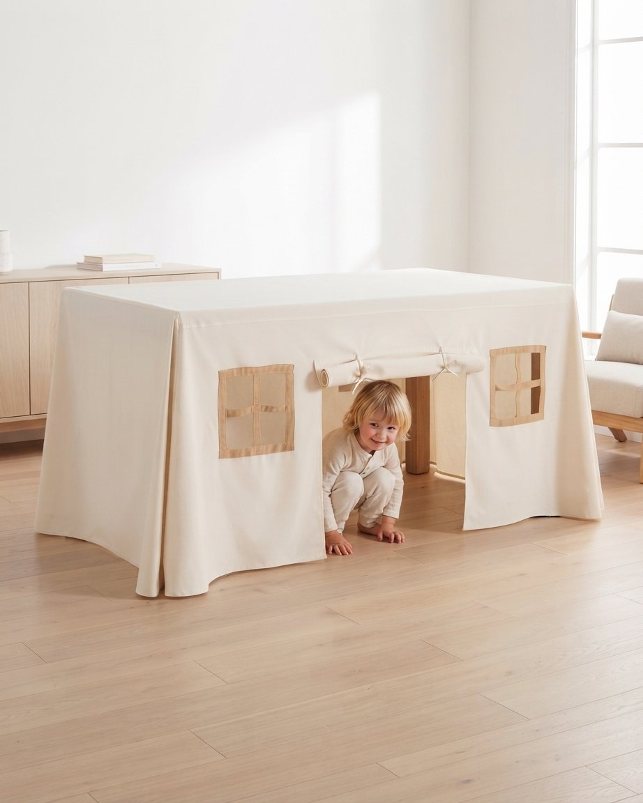 Table Play Tent with Windows and Door, Natural