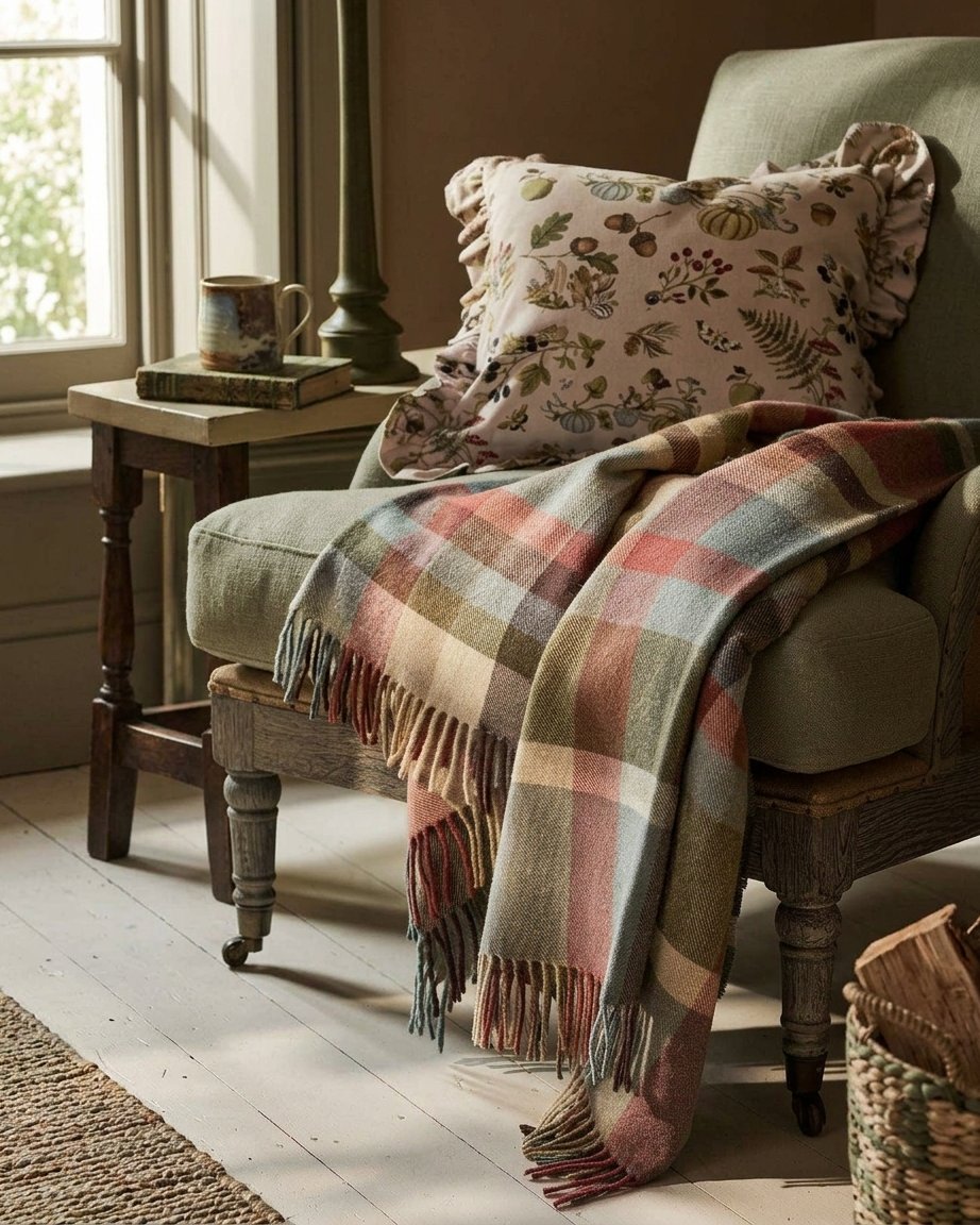 Tartan Wool Throw in Autumn Check