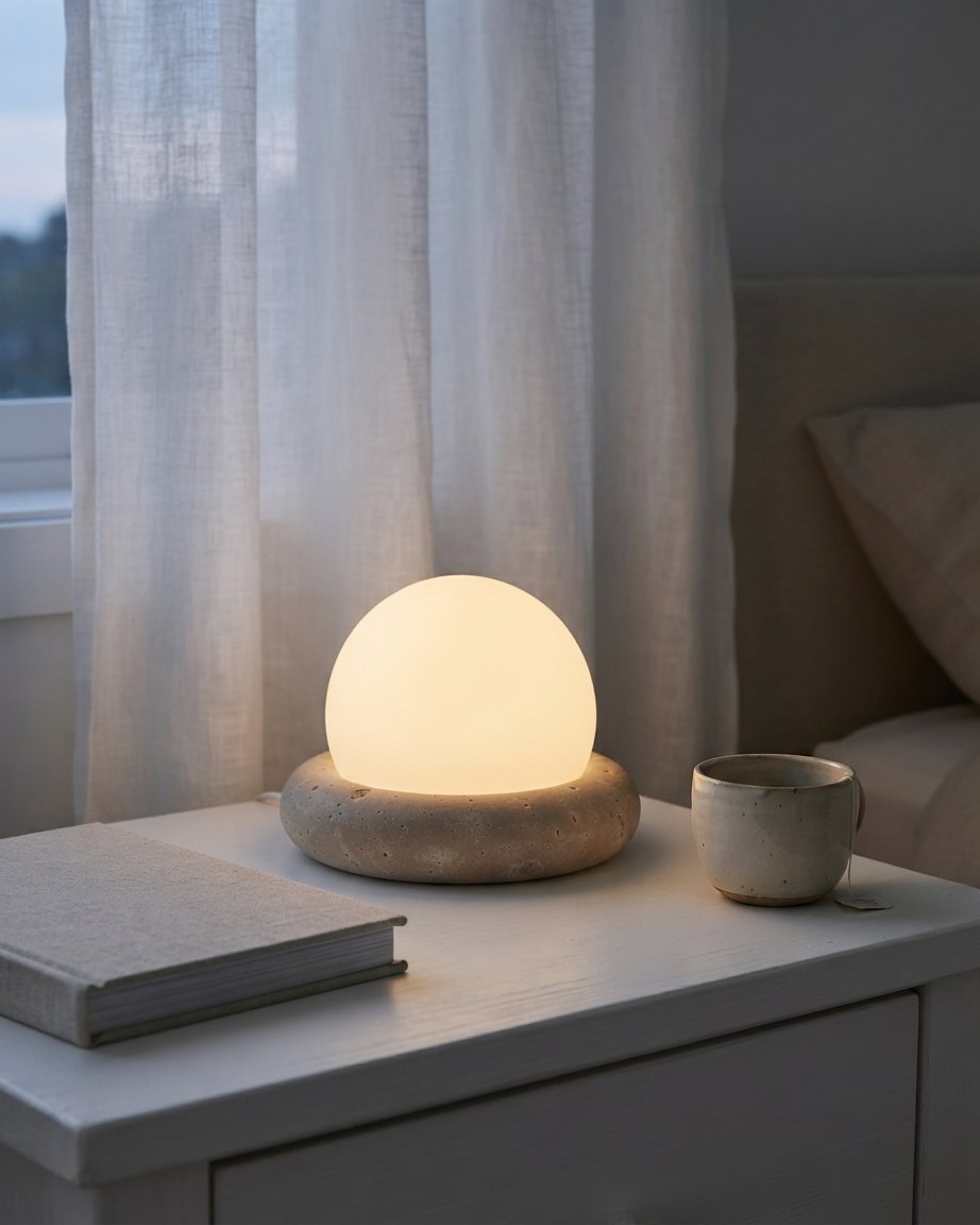 Travertine Globe Table Lamp with Opal Acrylic Shade