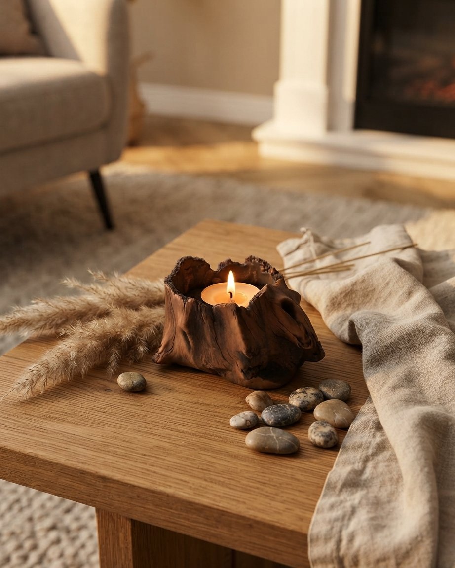 Tree Hollow Candle Holder in Textured Cement