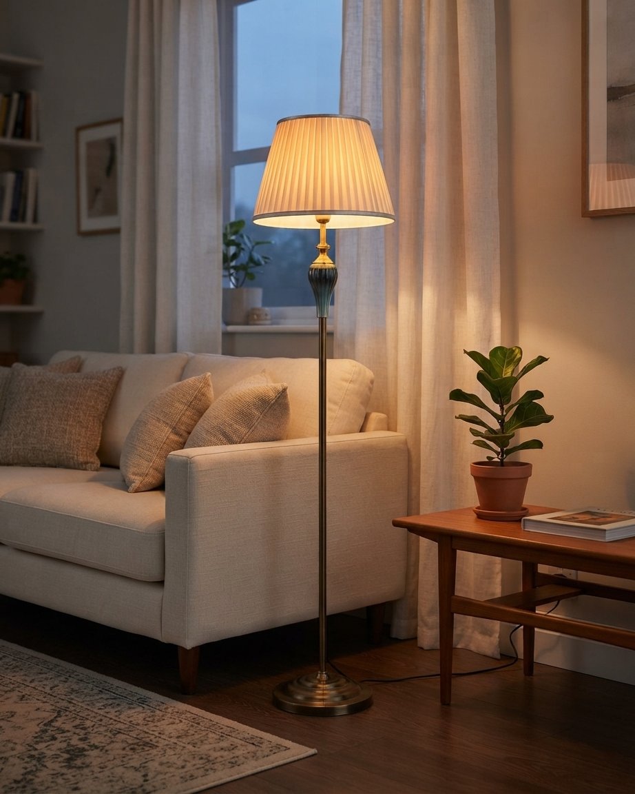 Velournis Vintage Floor Lamp with Pleated Fabric Shade