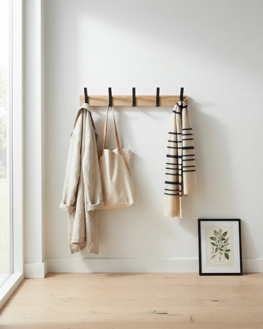Wall-Mounted Coat Rack with Adjustable Hooks, Wood & Black