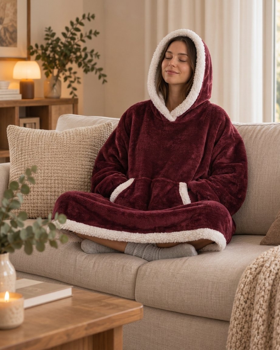Wearable Blanket Hoodie with Sherpa Trim, Two Lengths