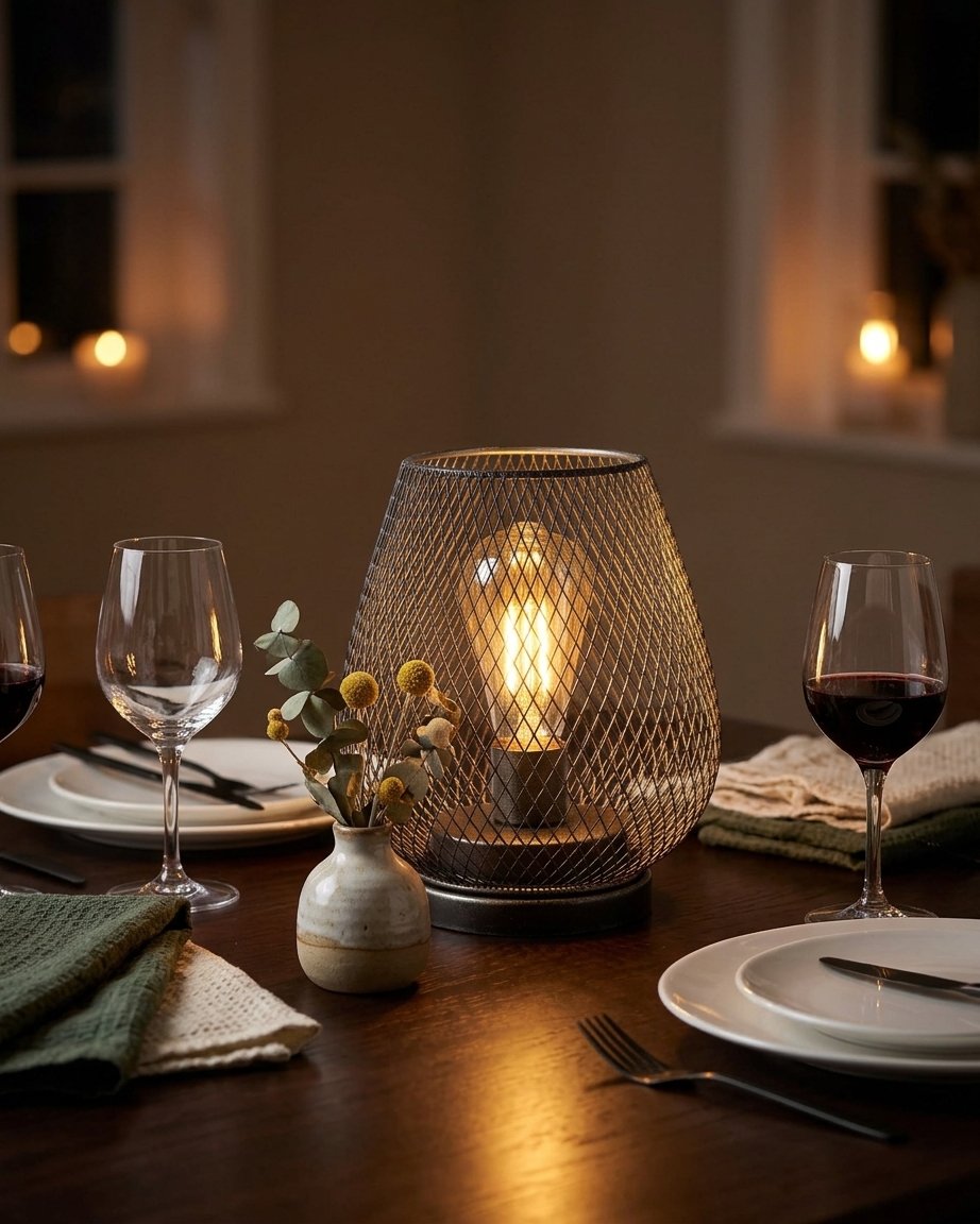 Wireless Metal Mesh LED Table Lamp, Warm Amber Glow