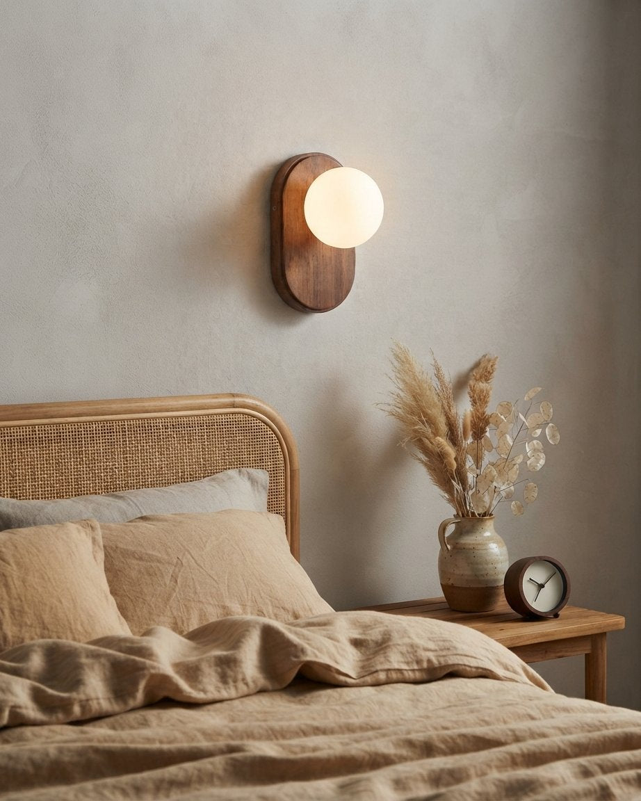 Wood & Glass Wall Light with Opal Globe, G9 Fitting