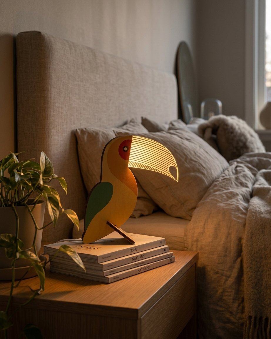 Wooden Animal LED Table Lamp, Sculptural Nordic Design