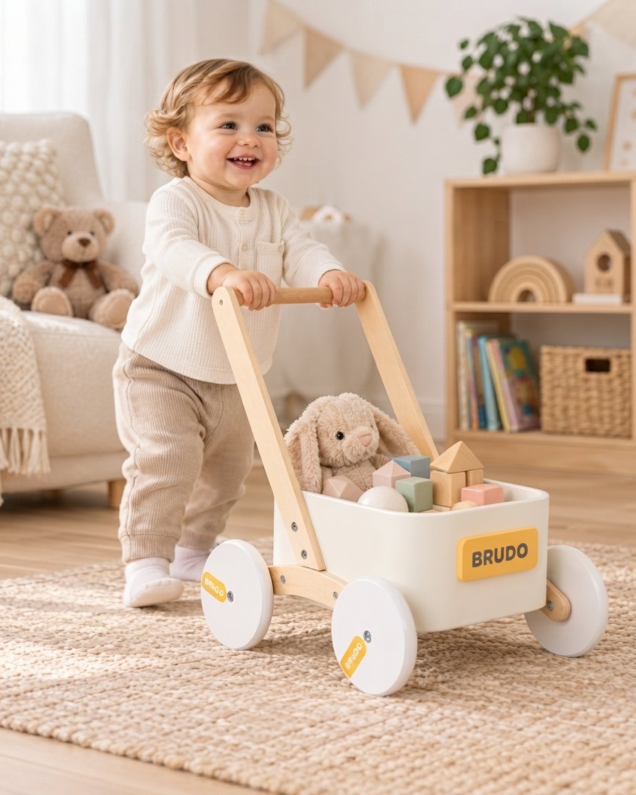 Wooden Baby Push Walker and Toy Wagon – Snow White