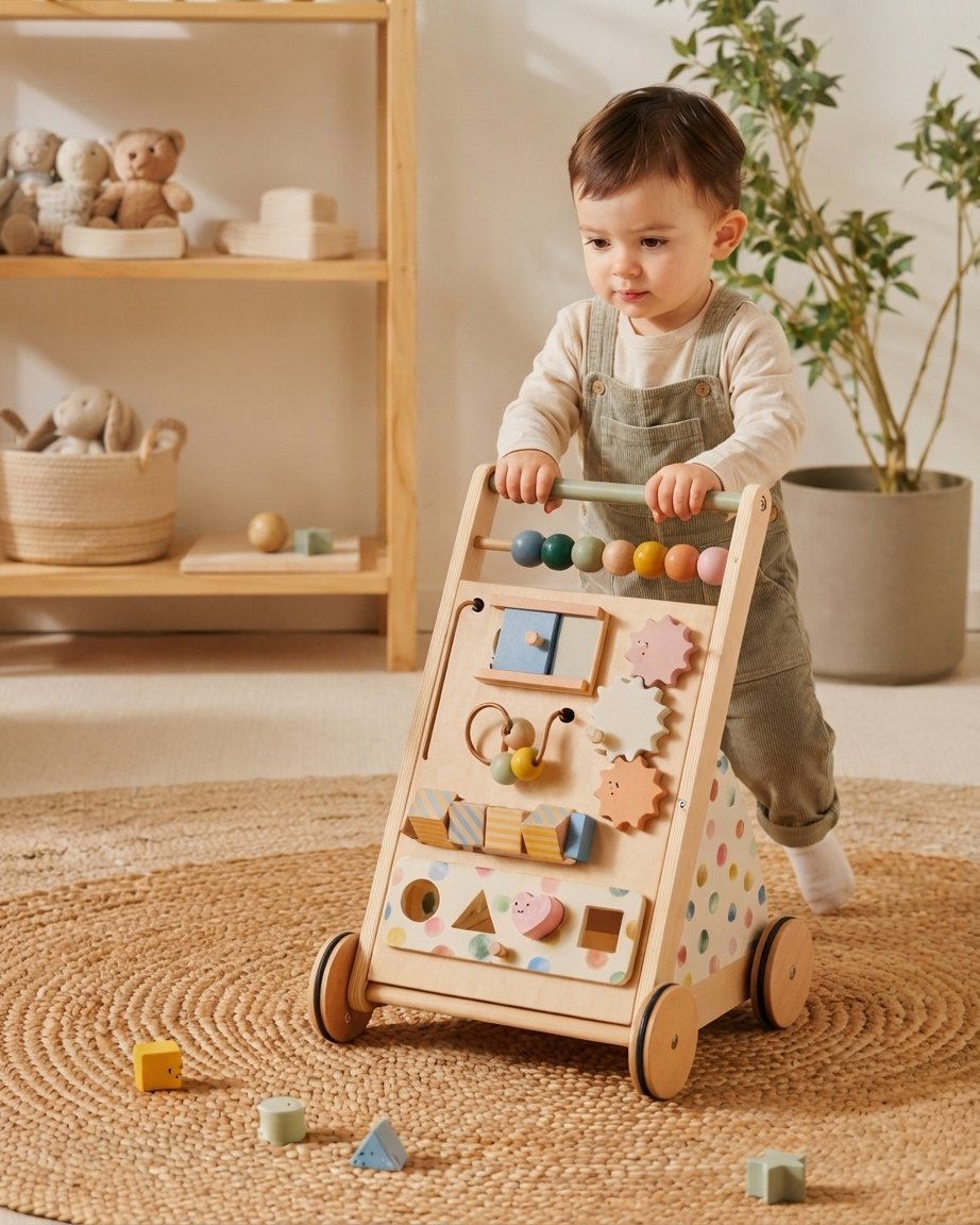 Wooden Baby Walker with Activity Board for Toddlers