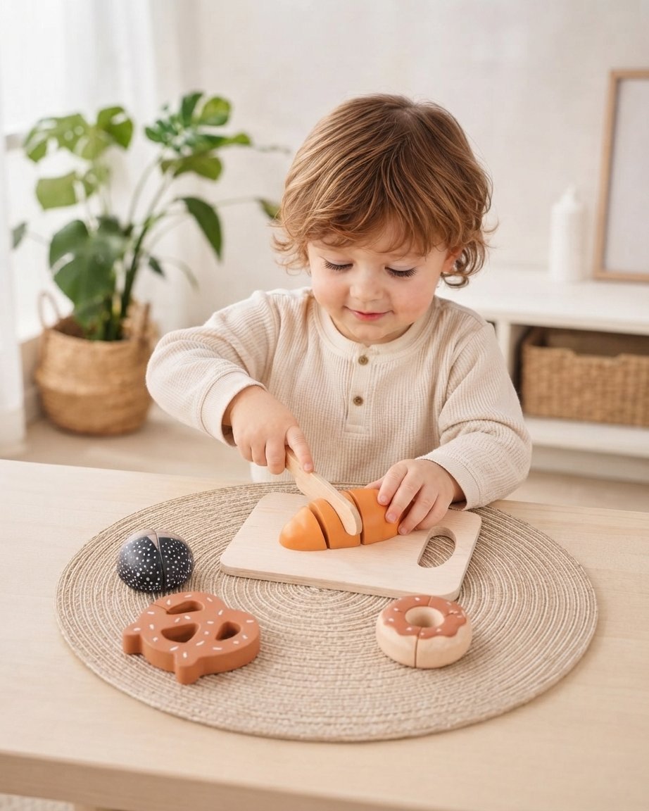 Wooden Bread Cutting Play Set for Toddlers