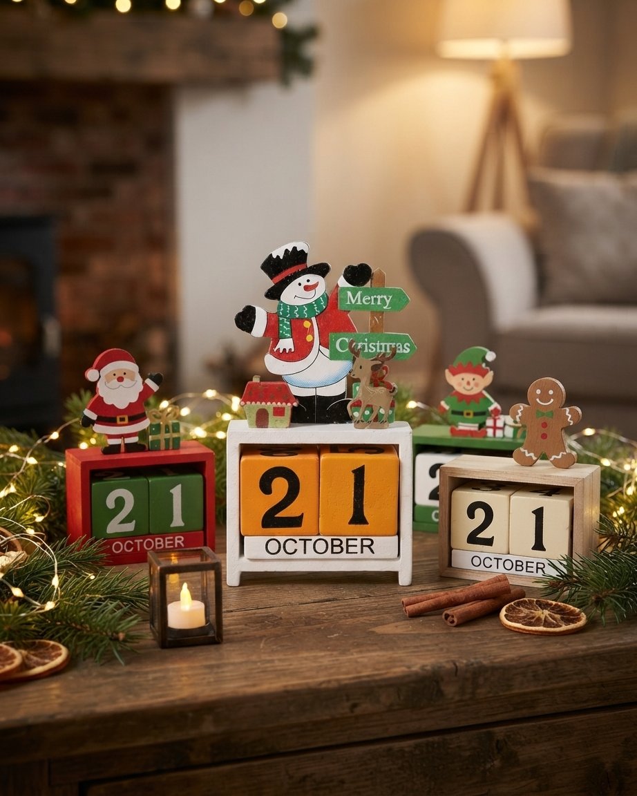 Wooden Christmas Countdown Calendar with Movable Date Blocks
