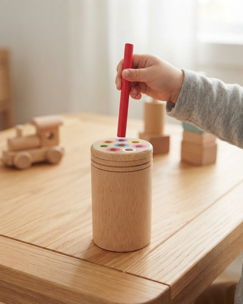 Wooden Colour Sorting Sticks with Matching Cup