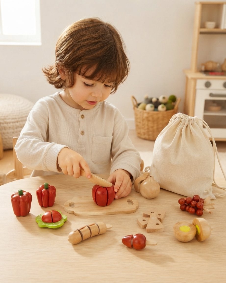 Wooden Cut & Play Food Set for Toddlers