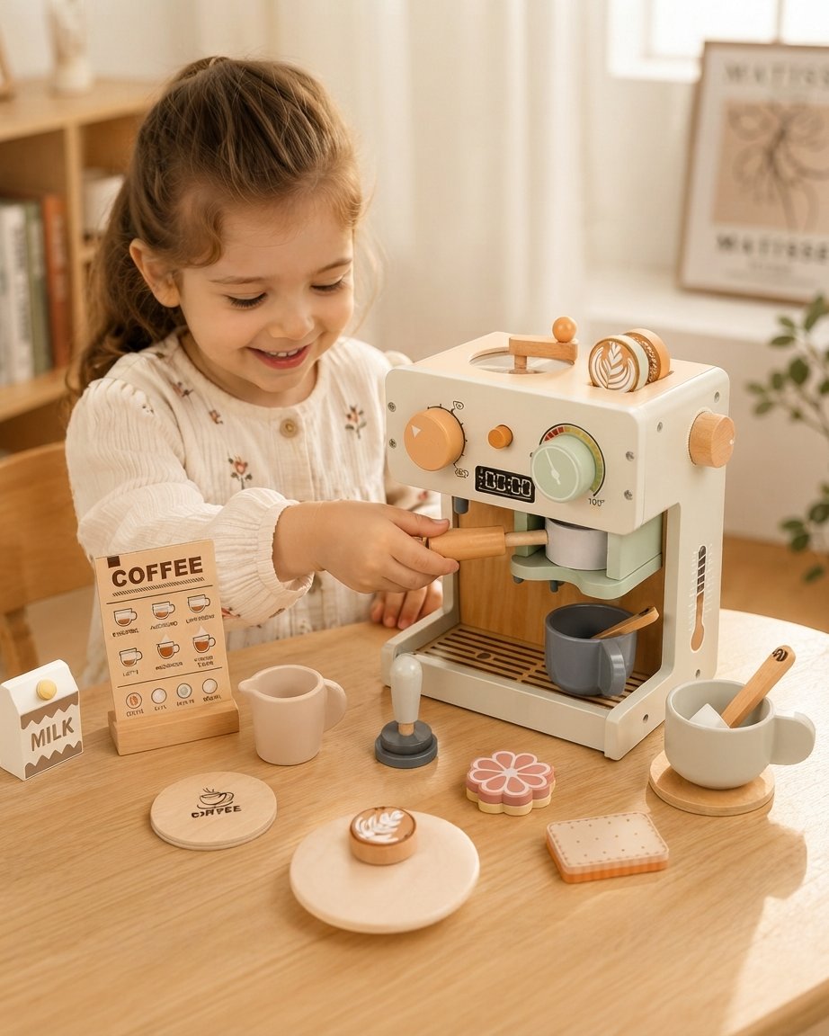 Wooden Kids Coffee Maker Play Set with Accessories