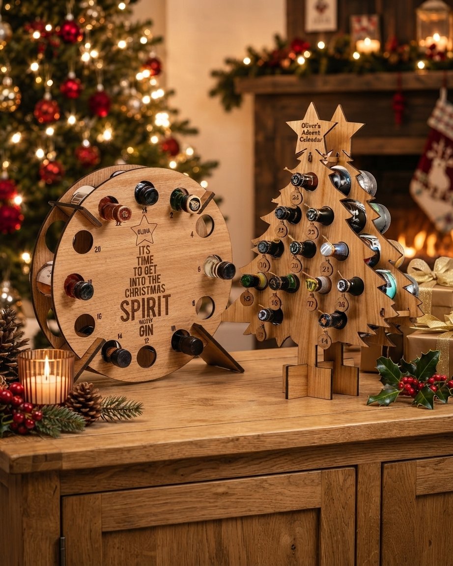 Wooden Mini-Bottle Advent Calendar Holder, 24 Slots