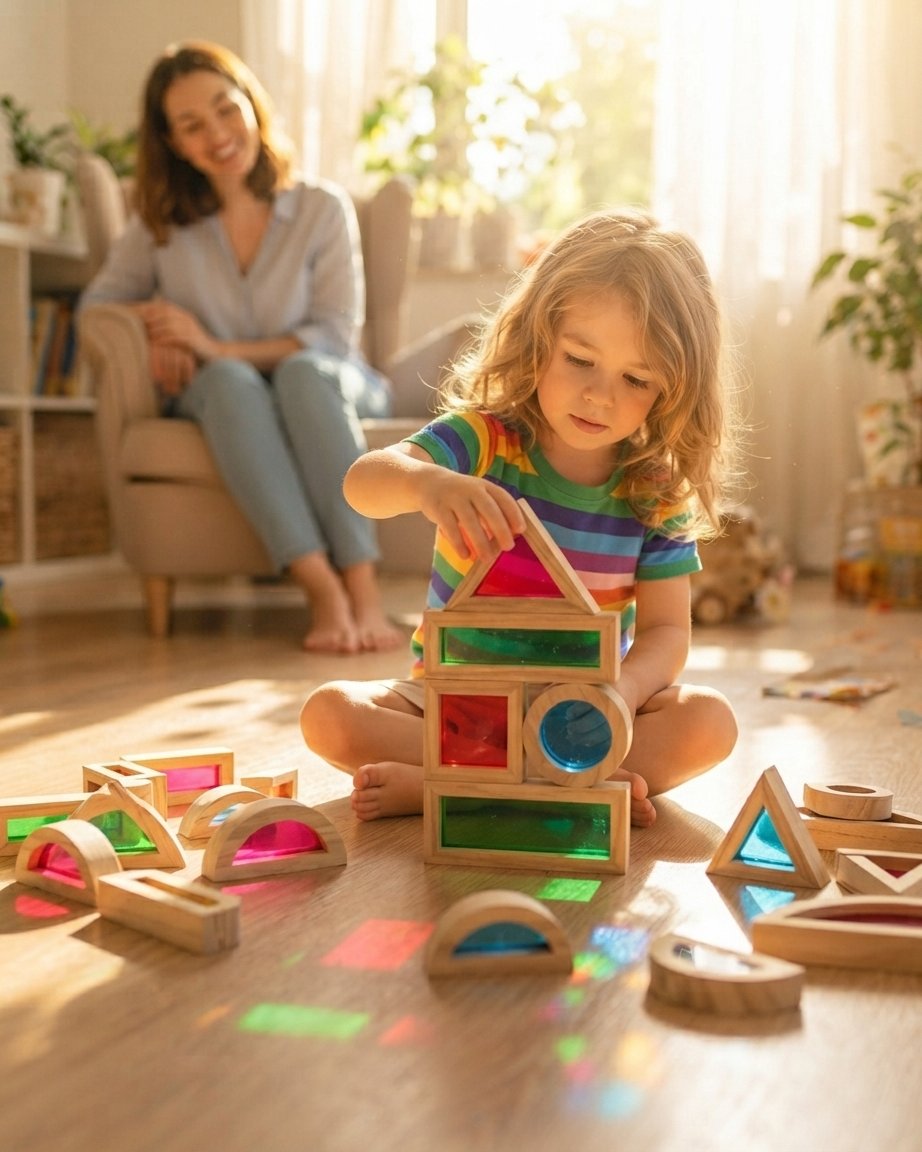 Wooden Rainbow Light Blocks – Montessori Building Set