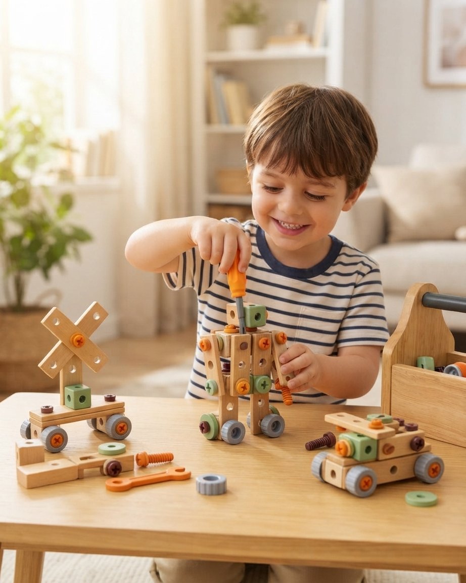 Wooden STEM Building Set with Nuts, Bolts & Tools