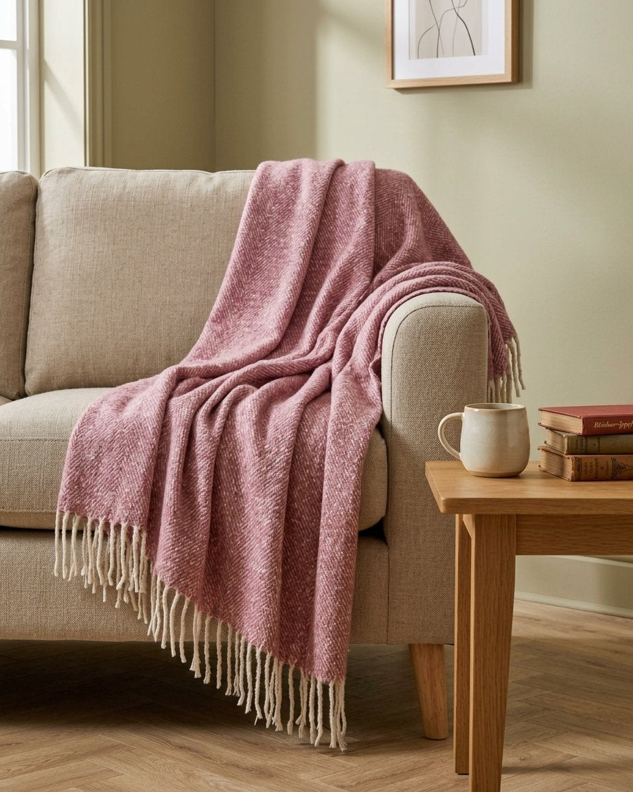 Woven Tasselled Throw with Herringbone Texture