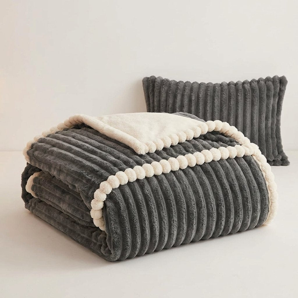 Faux Fur Fleece Blanket, Dual-Sided Plush Throw — Dark Grey