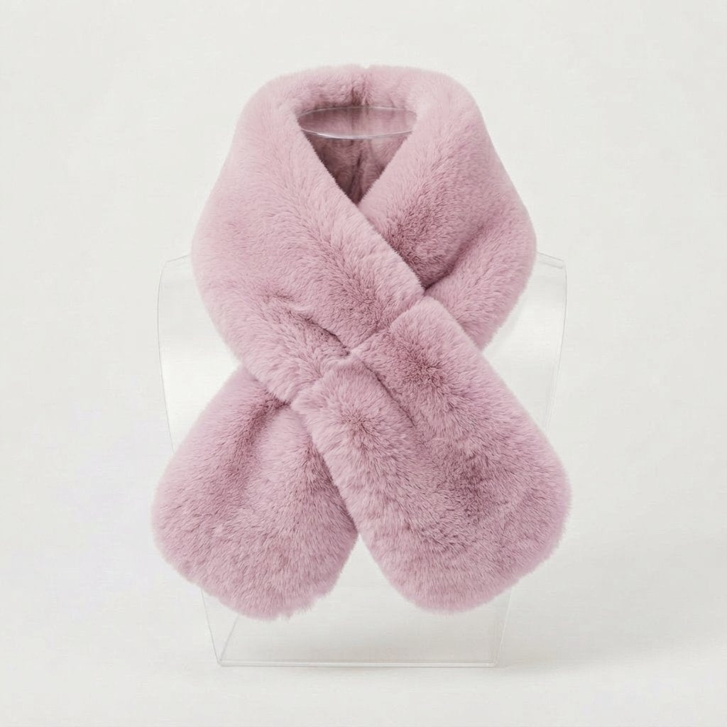 Faux Rabbit Fur Collar Scarf – Plush Knit-Backed — Korean Pink