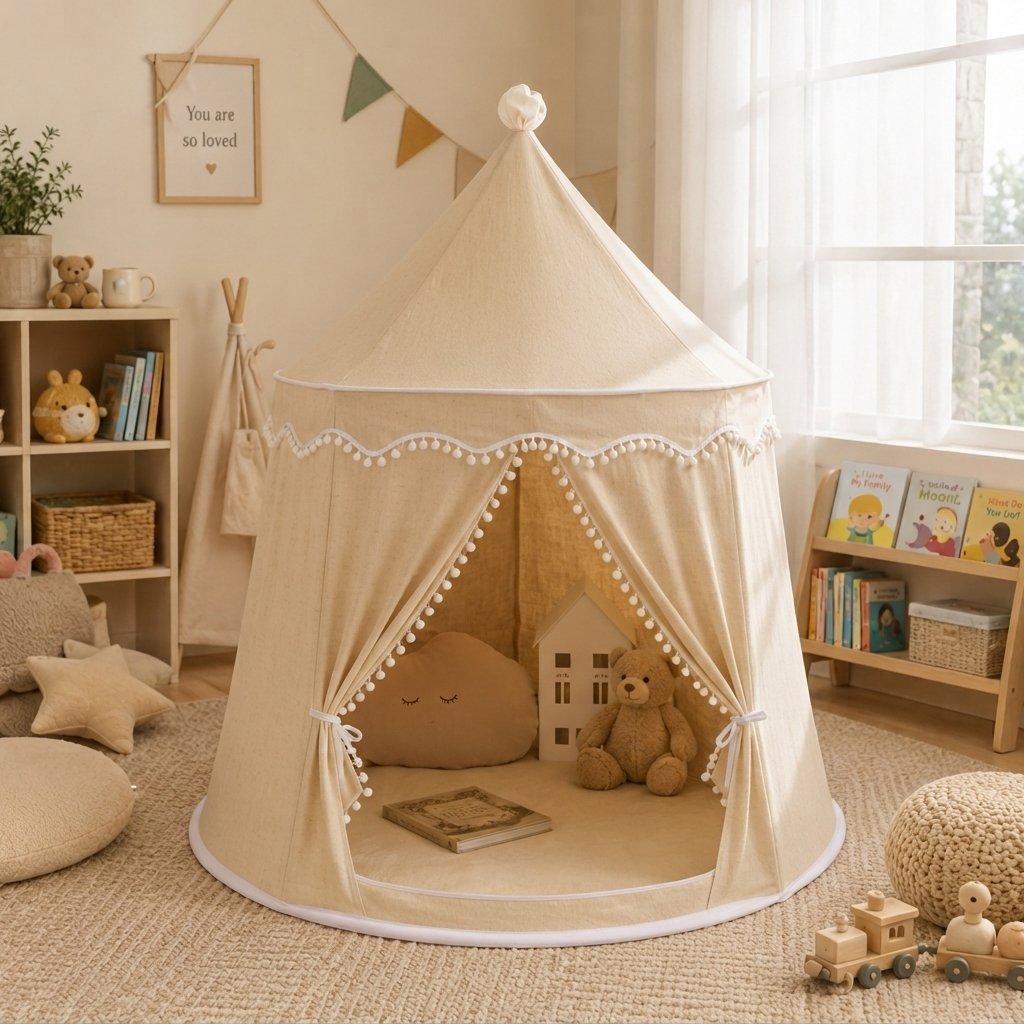 Kids Indoor Play Tent – Princess Castle Teepee — Beige Cotton