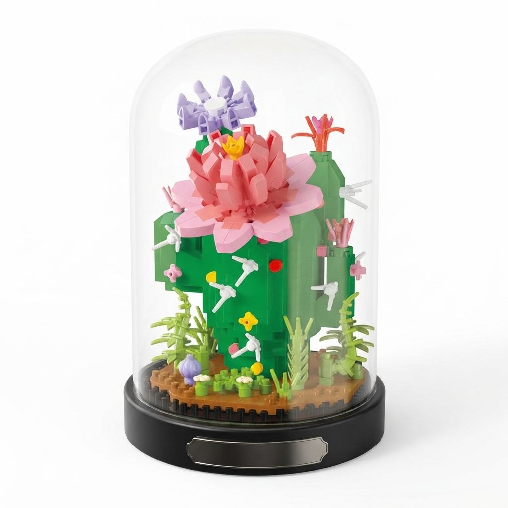 Micro Flower Building Block Set with Display Dome — Cactus - 615 pieces