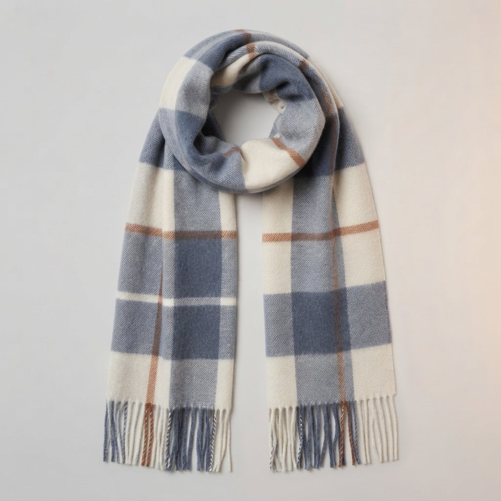 Plaid Wool Scarf with Fringe – Oversized Winter Wrap — Blue Rice
