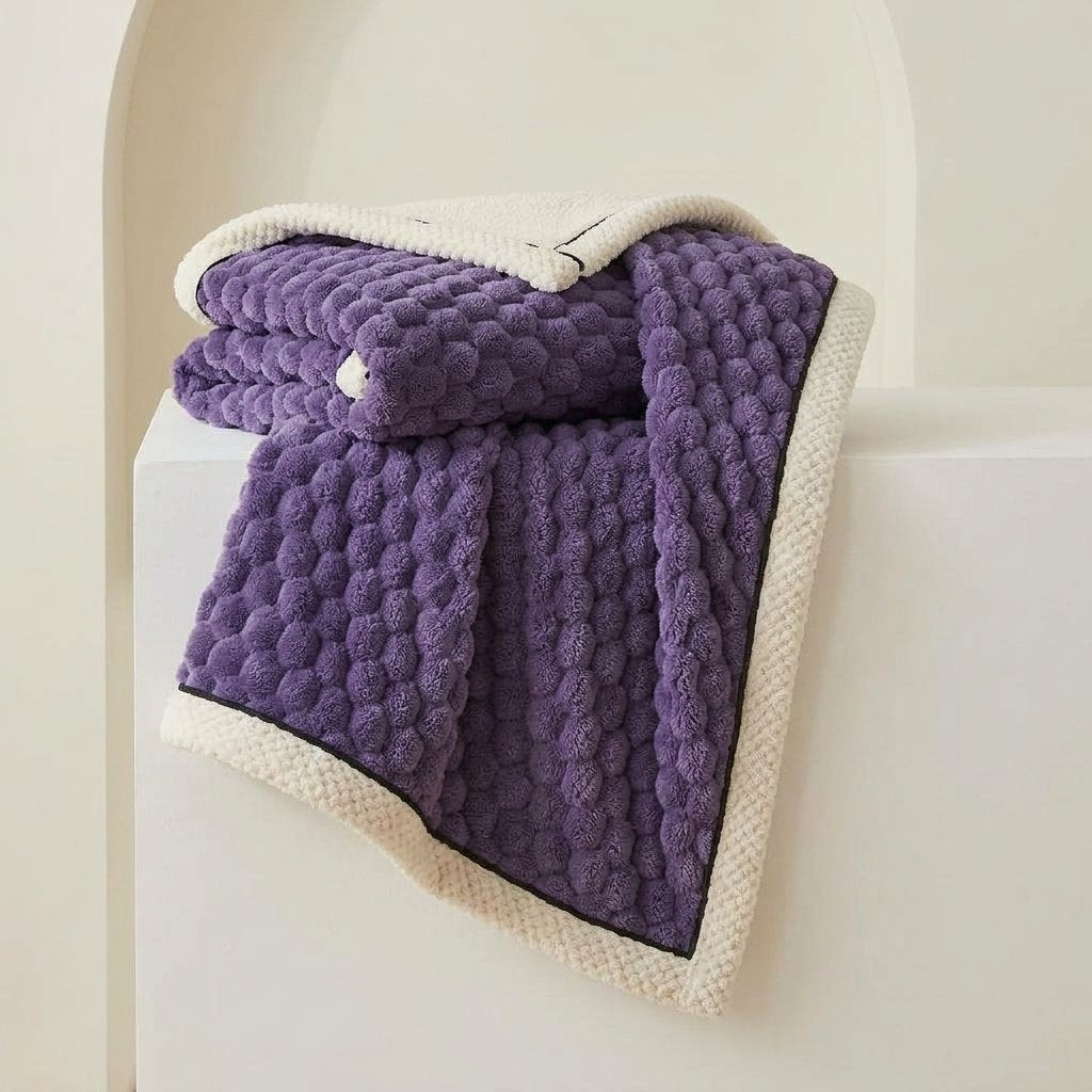 Plush Microfibre Throw Blanket, Bubble-Texture Fleece — Purple Passion