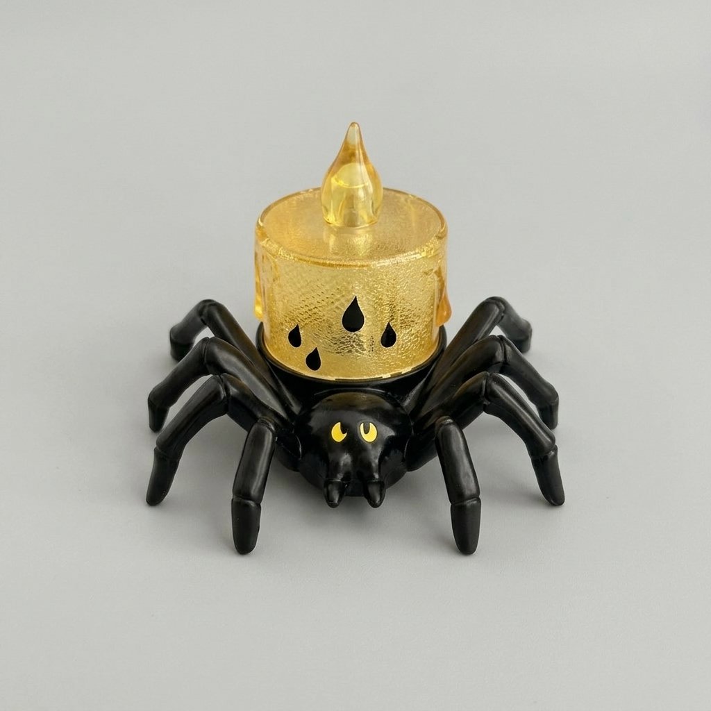Halloween Spider Tea Light with Flickering LED Flameless Candle – Battery-Operated Decoration — Spider Back Transparent Candle Crying