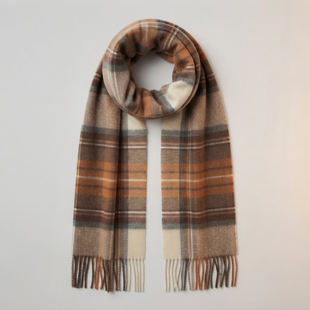 Plaid Wool Scarf with Fringe – Oversized Winter Wrap — Coffee White