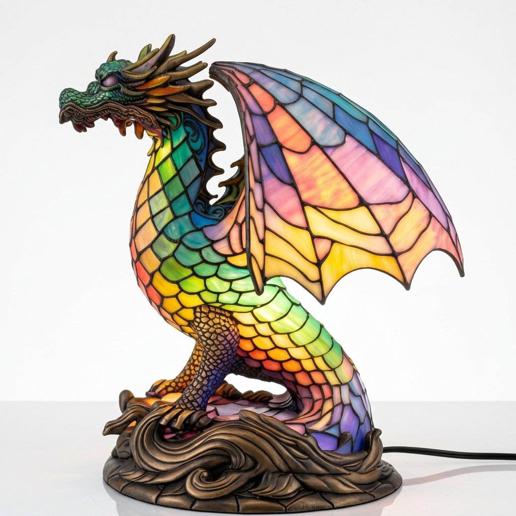 Stained Glass-Look Animal Table Lamp, USB LED — Dragon