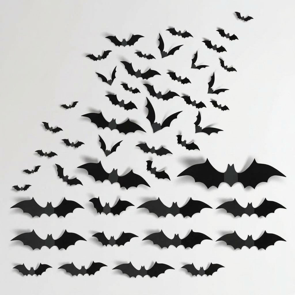 3D Foldable Bat Wall Stickers for Halloween Decoration – Peel and Stick, Reusable, Indoor Use — 81 pcs (Black Bat)