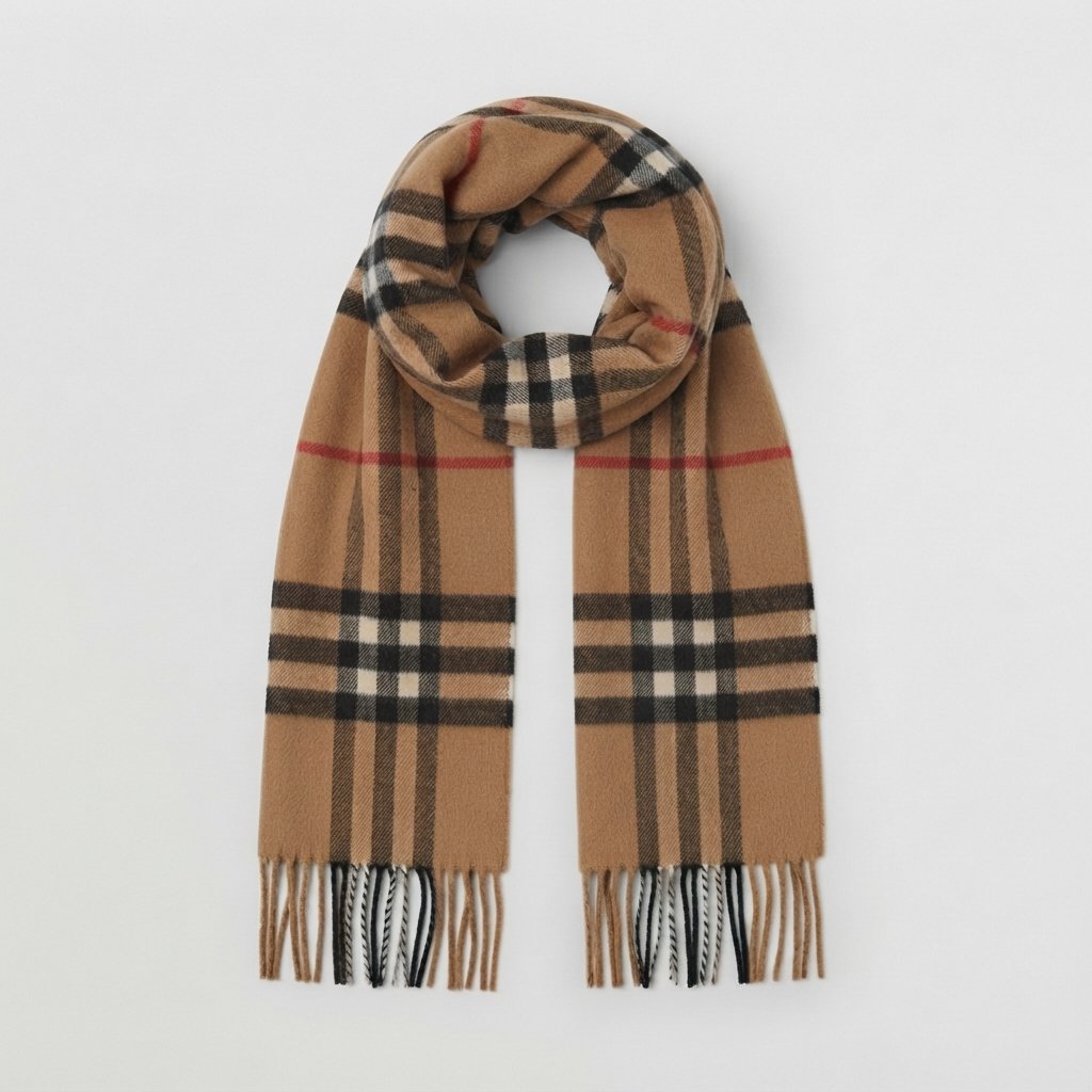 Classic Check Scarf with Fringe, Wool-Feel Wrap — Brown Red