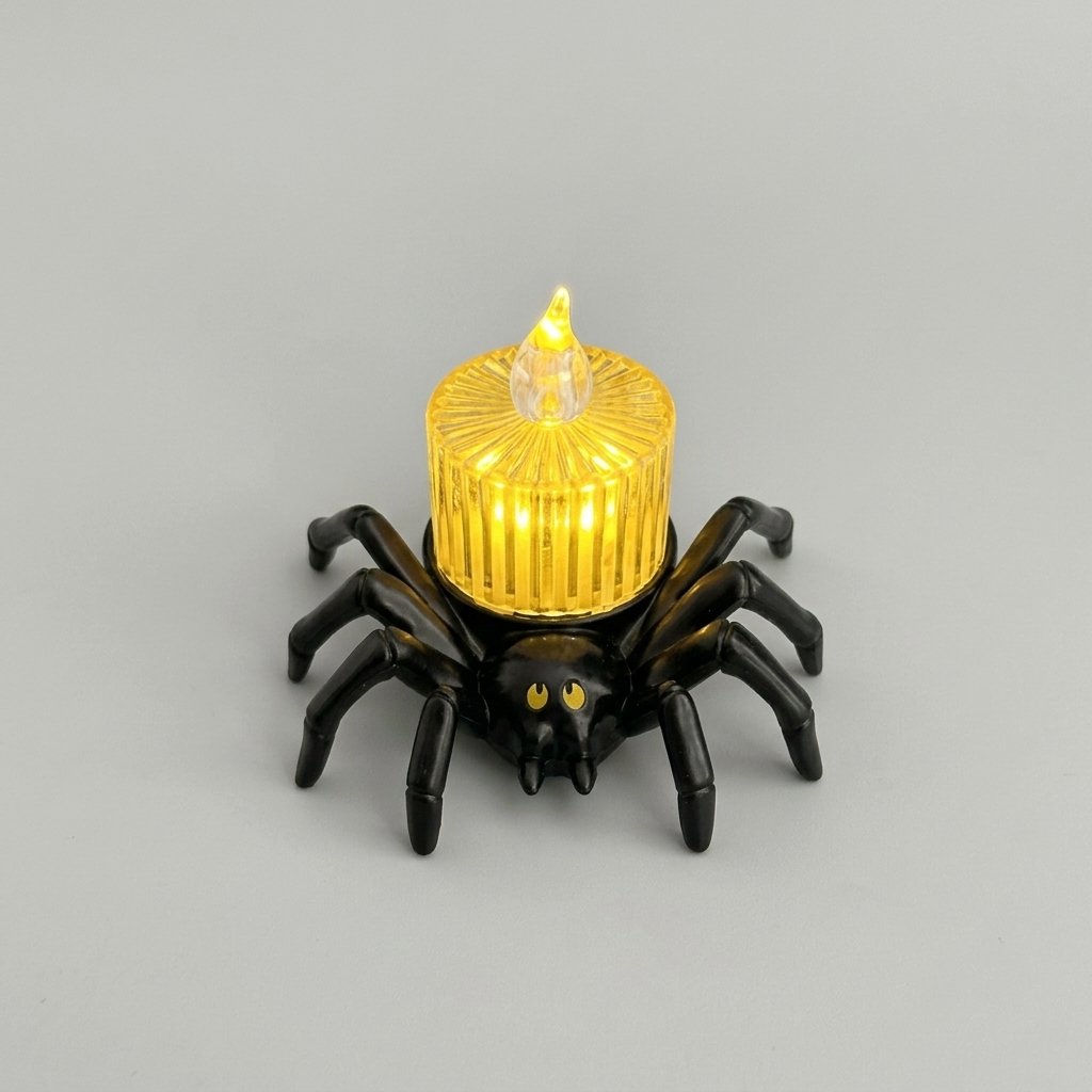 Halloween Spider Tea Light with Flickering LED Flameless Candle – Battery-Operated Decoration — Spider Back Vertical Stripes Candle