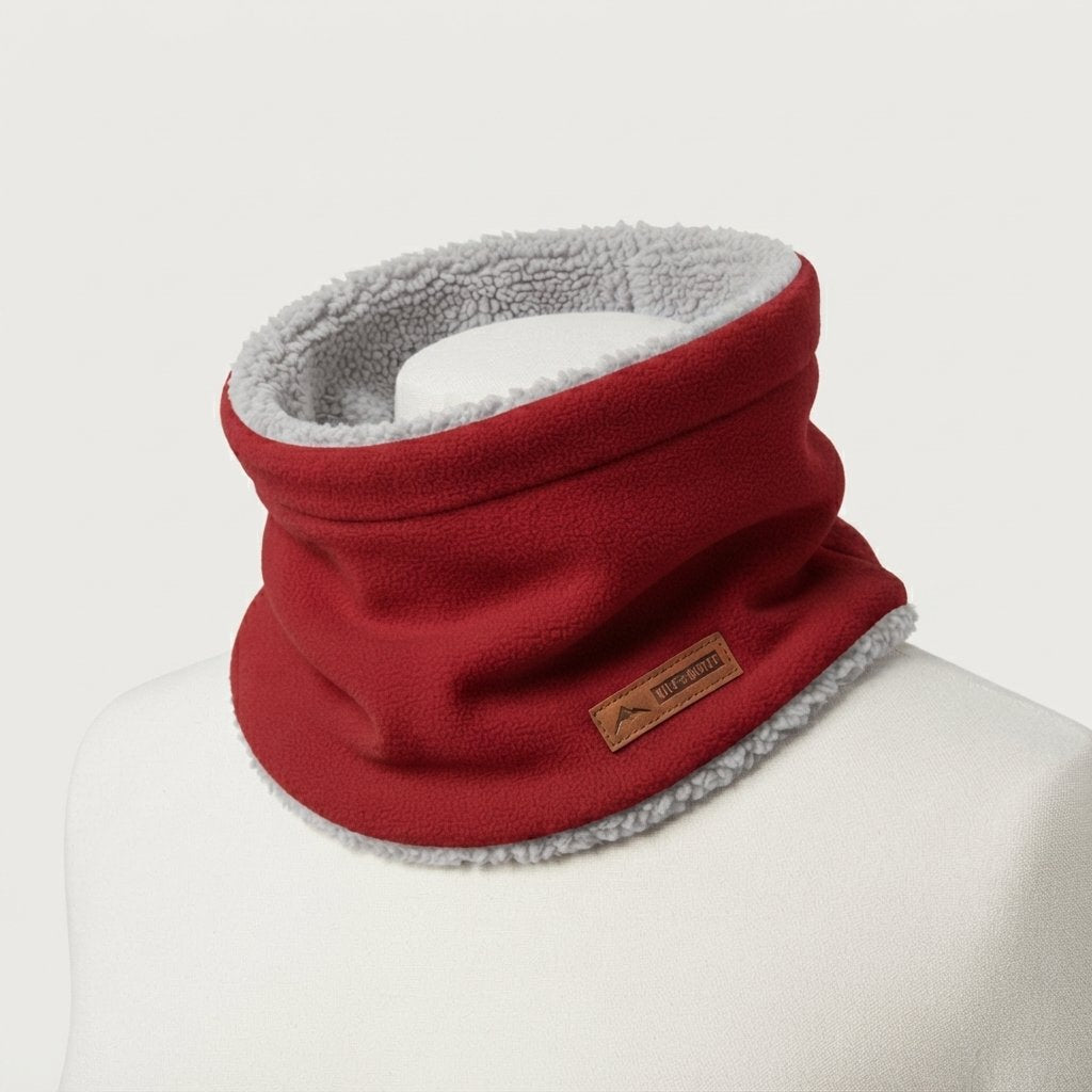 Knitted Neck Warmer with Plush Fleece Lining — Red