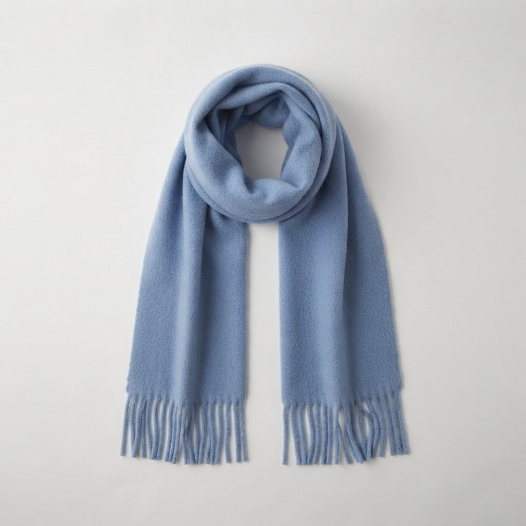 Oversized Plush Winter Scarf with Tassels — Baby Blue