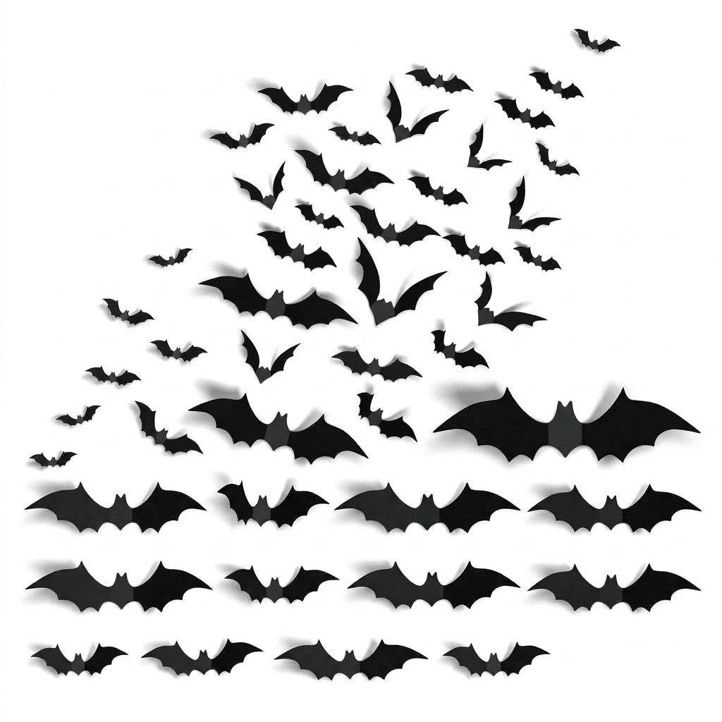 3D Foldable Bat Wall Stickers for Halloween Decoration – Peel and Stick, Reusable, Indoor Use — 88 pcs (Black Bat)