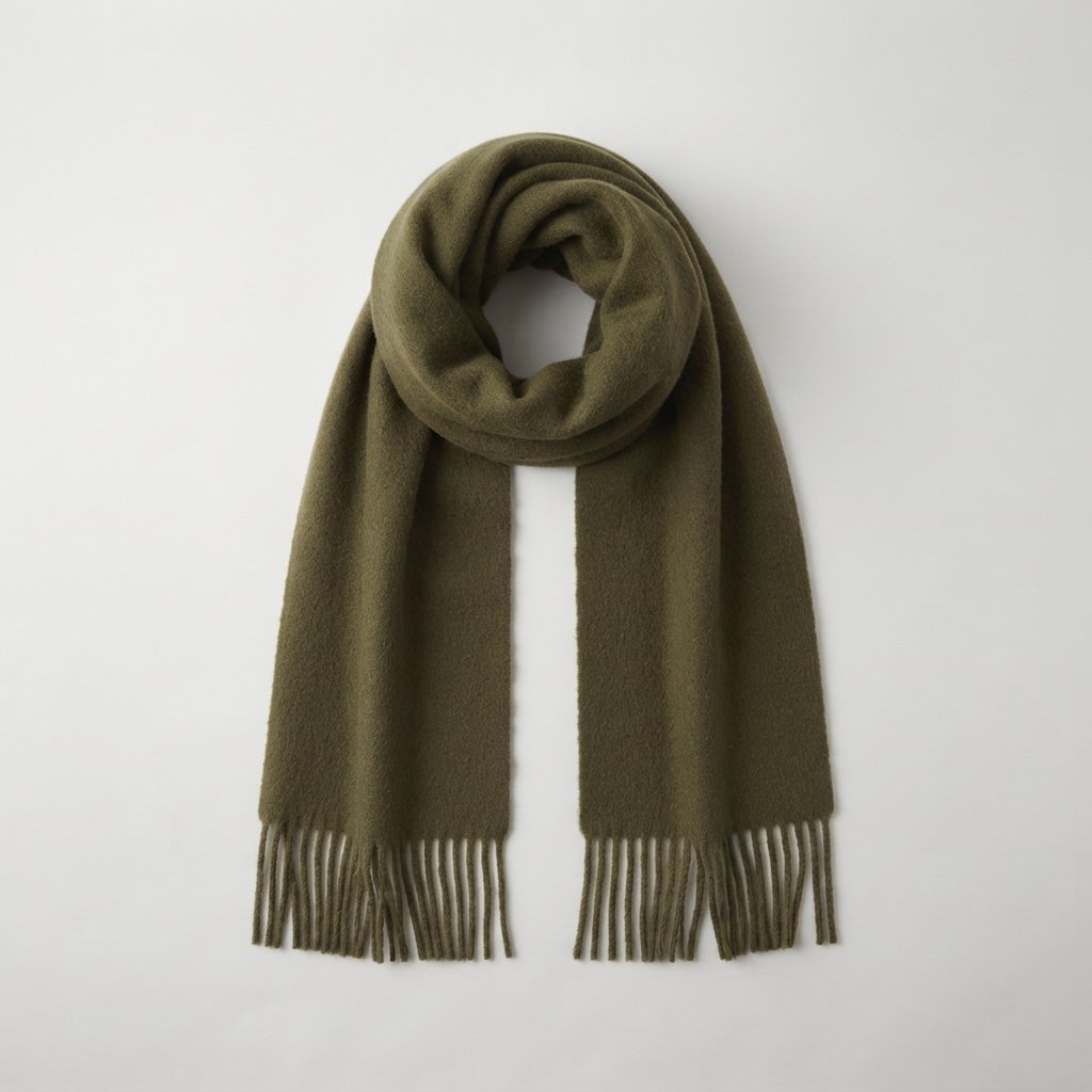 Oversized Plush Winter Scarf with Tassels — Army Green