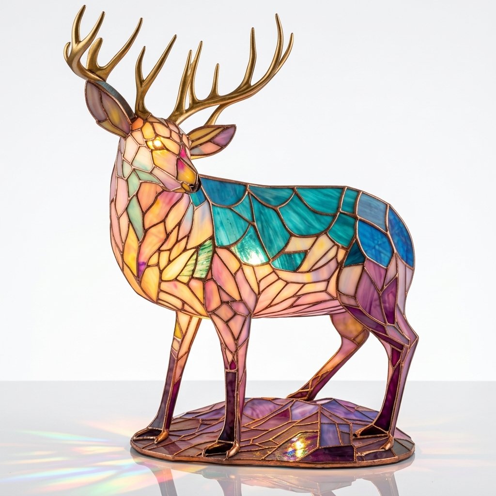 Stained Glass-Look Animal Table Lamp, USB LED — Deer