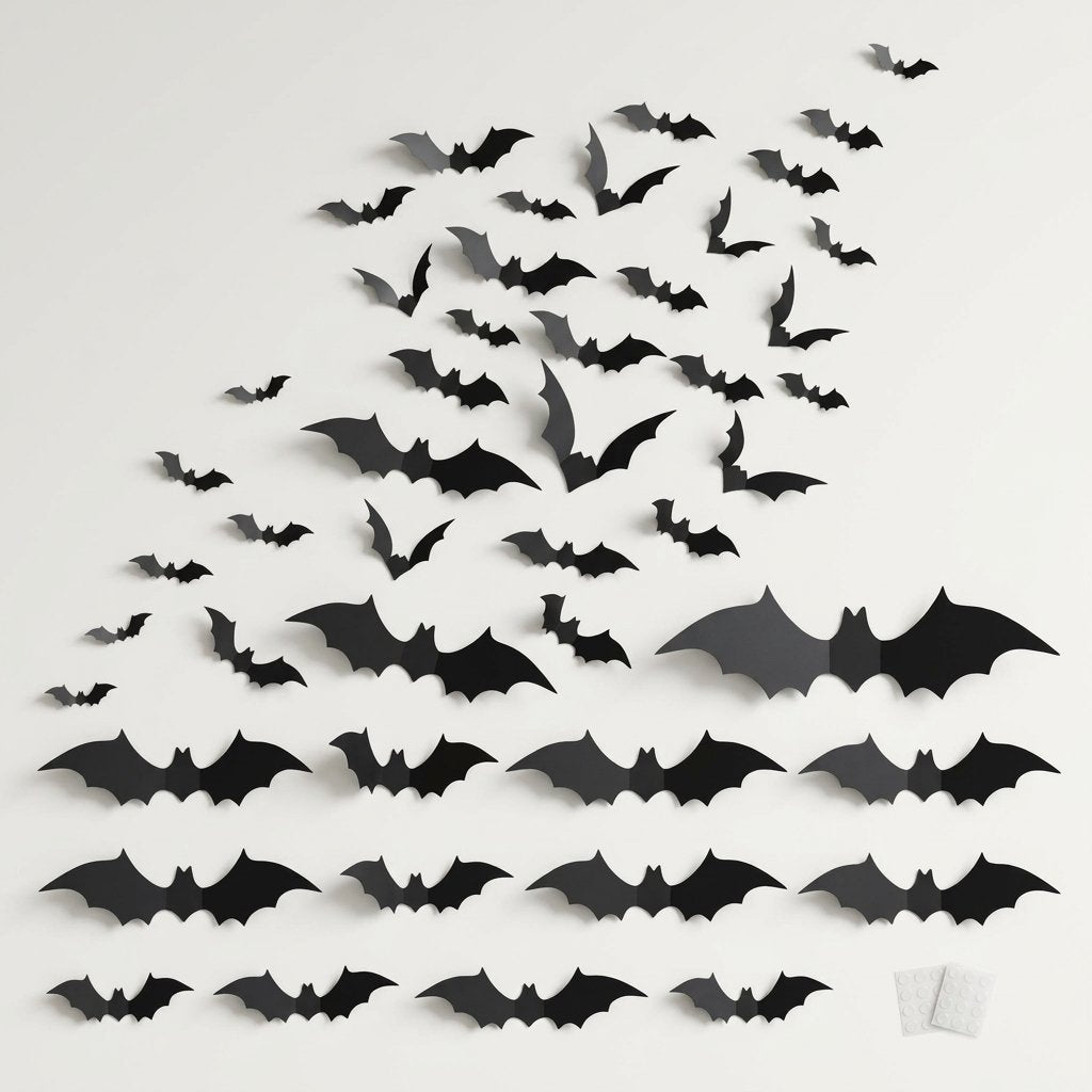 3D Foldable Bat Wall Stickers for Halloween Decoration – Peel and Stick, Reusable, Indoor Use — A96 pcs (Black Bat)