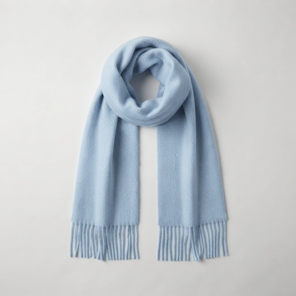 Oversized Plush Winter Scarf with Tassels — Light Blue