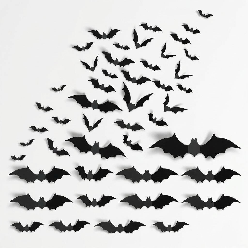 3D Foldable Bat Wall Stickers for Halloween Decoration – Peel and Stick, Reusable, Indoor Use — B96 pcs (Black Bat)