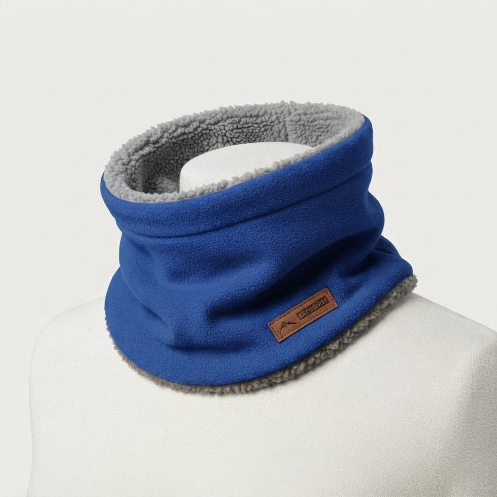 Knitted Neck Warmer with Plush Fleece Lining — Blue