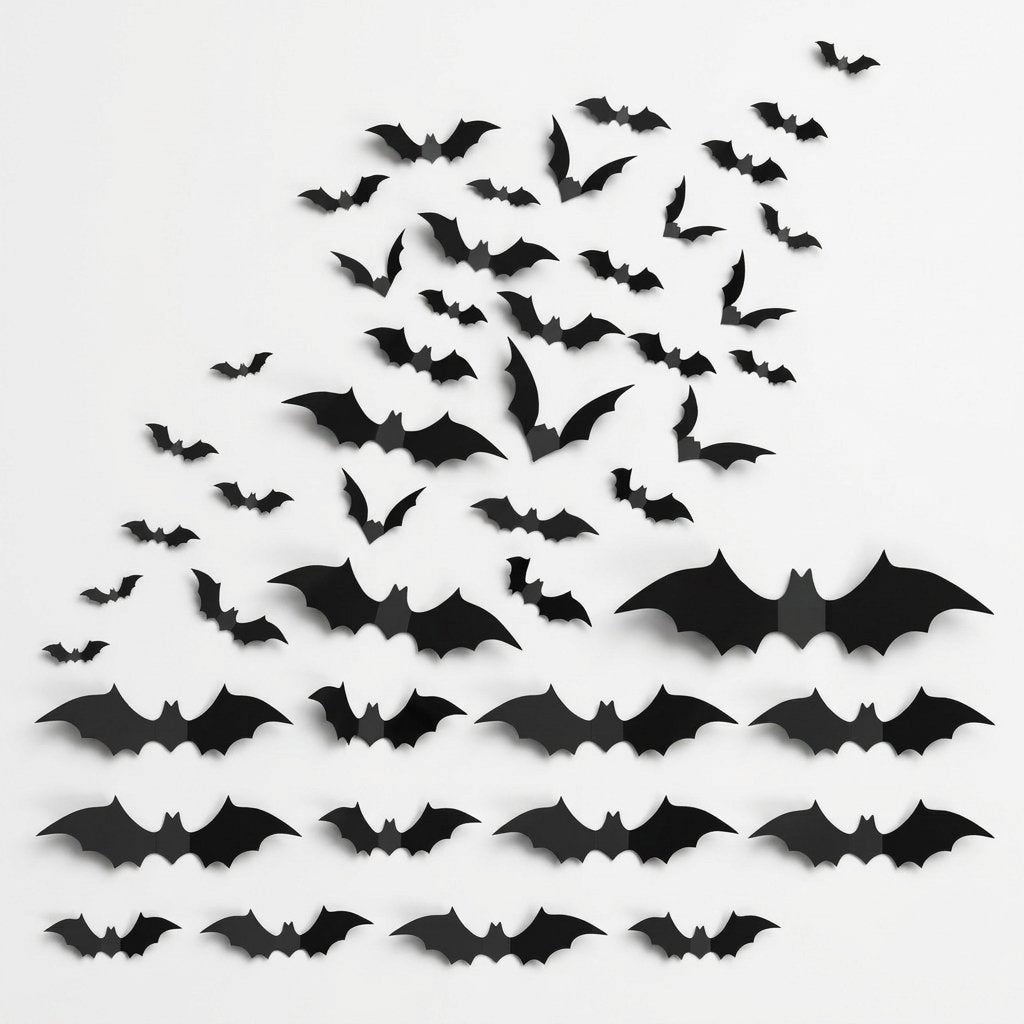 3D Foldable Bat Wall Stickers for Halloween Decoration – Peel and Stick, Reusable, Indoor Use — 112 pcs (Black Bat)