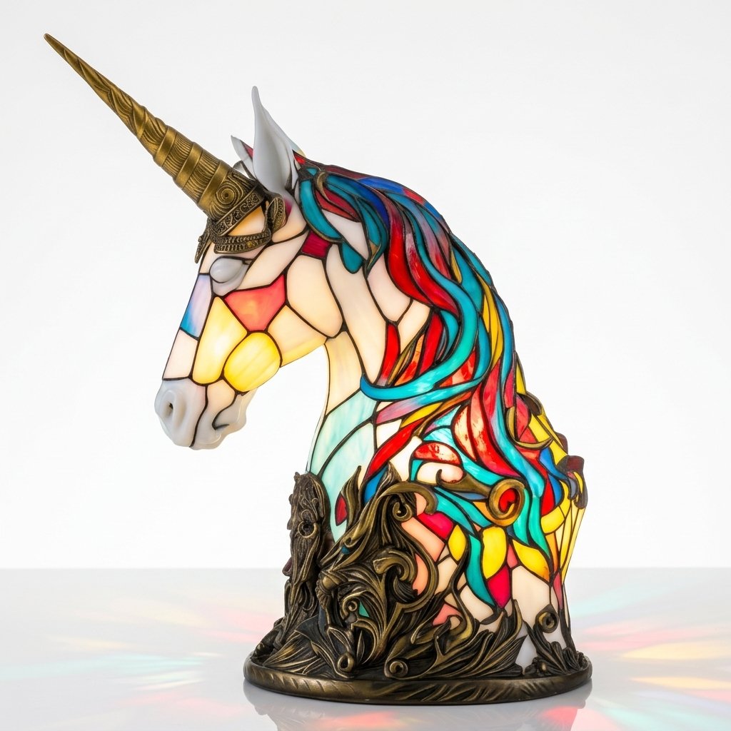 Stained Glass-Look Animal Table Lamp, USB LED — Unicorn
