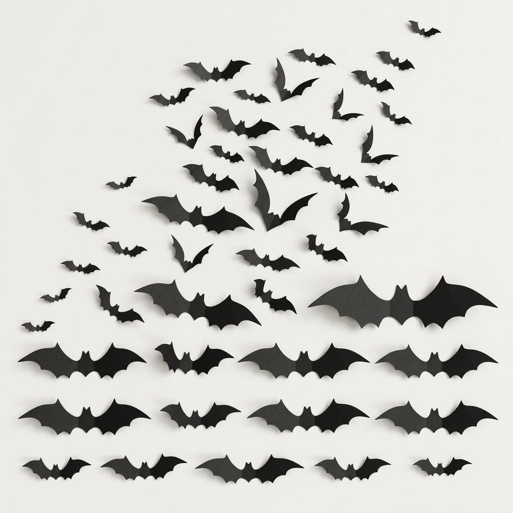 3D Foldable Bat Wall Stickers for Halloween Decoration – Peel and Stick, Reusable, Indoor Use — 120 pcs (Black Bat)