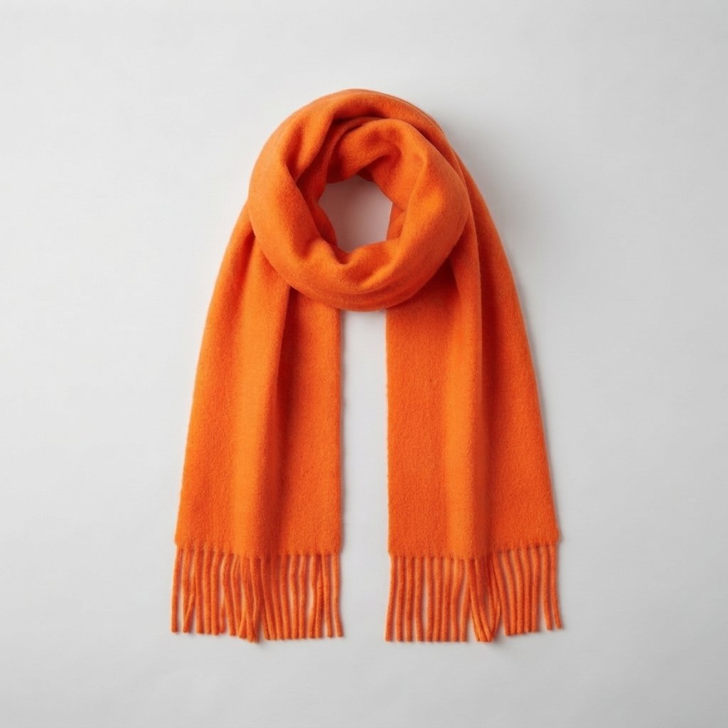 Oversized Plush Winter Scarf with Tassels — Orange