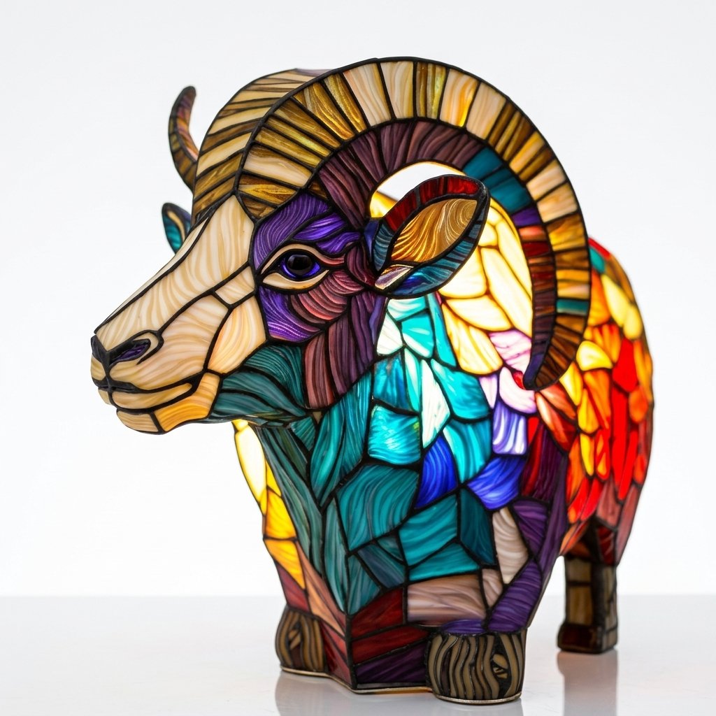 Stained Glass-Look Animal Table Lamp, USB LED — Goat