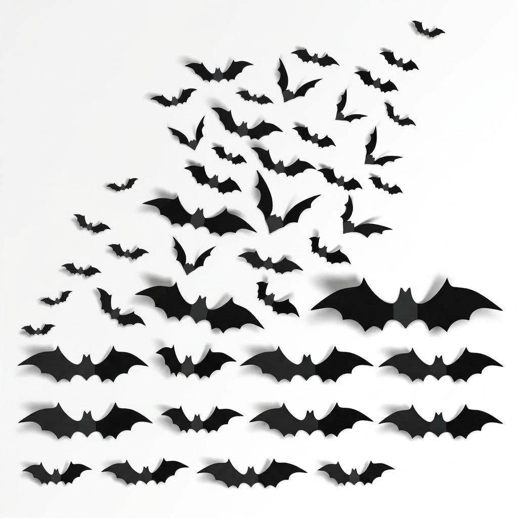 3D Foldable Bat Wall Stickers for Halloween Decoration – Peel and Stick, Reusable, Indoor Use — 124 pcs (Black Bat)