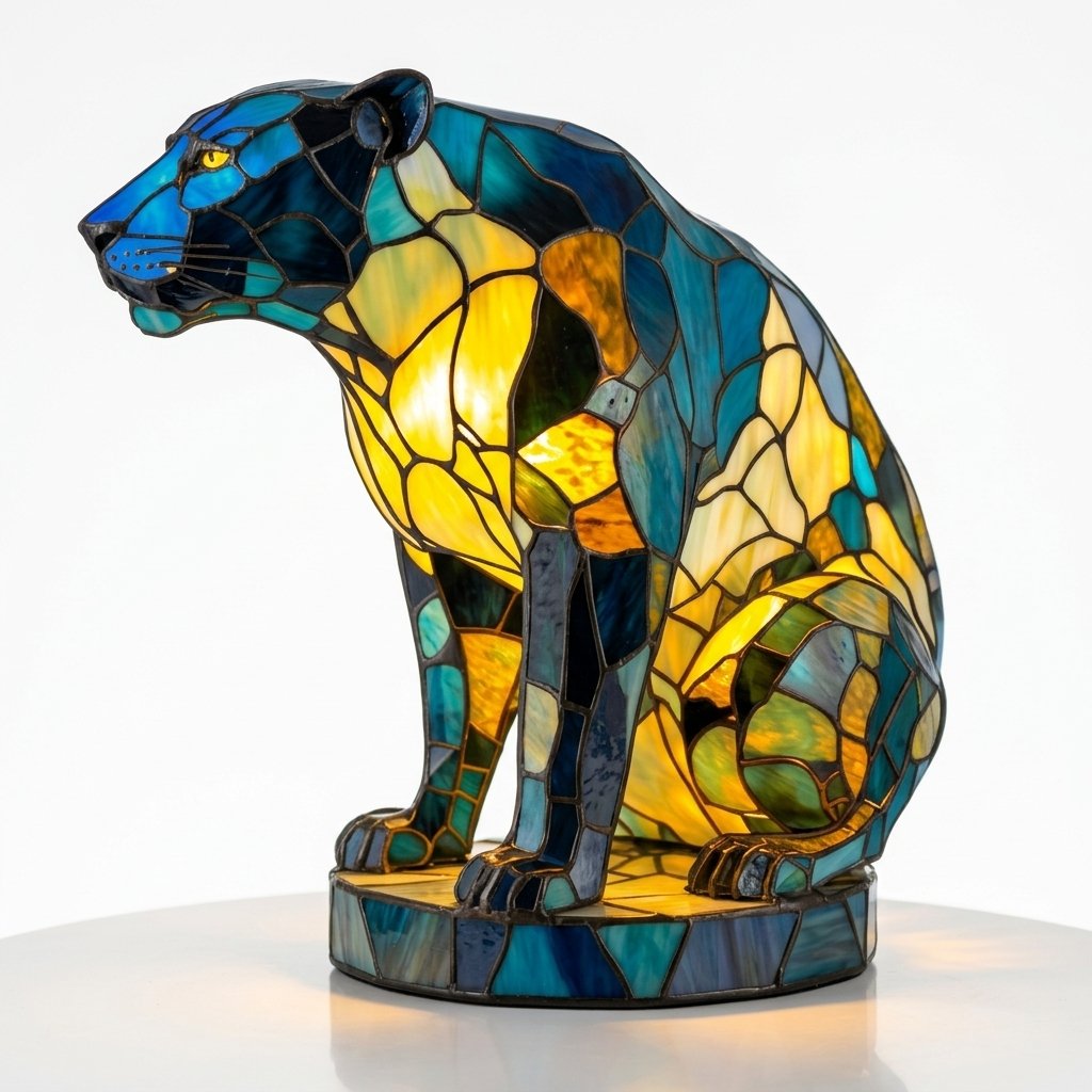 Stained Glass-Look Animal Table Lamp, USB LED — Panther