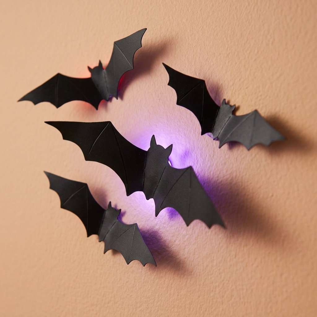 3D Bat Wall Decals with LED Backlights – Peel and Stick Halloween Wall Decoration